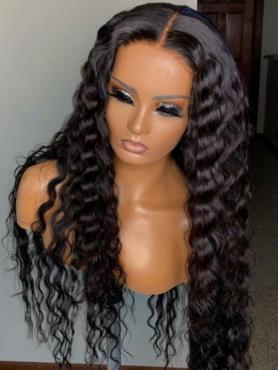 New Natural Black Water Wave 5*5 Undetectable HD Lace Human Hair Wig-Elkins