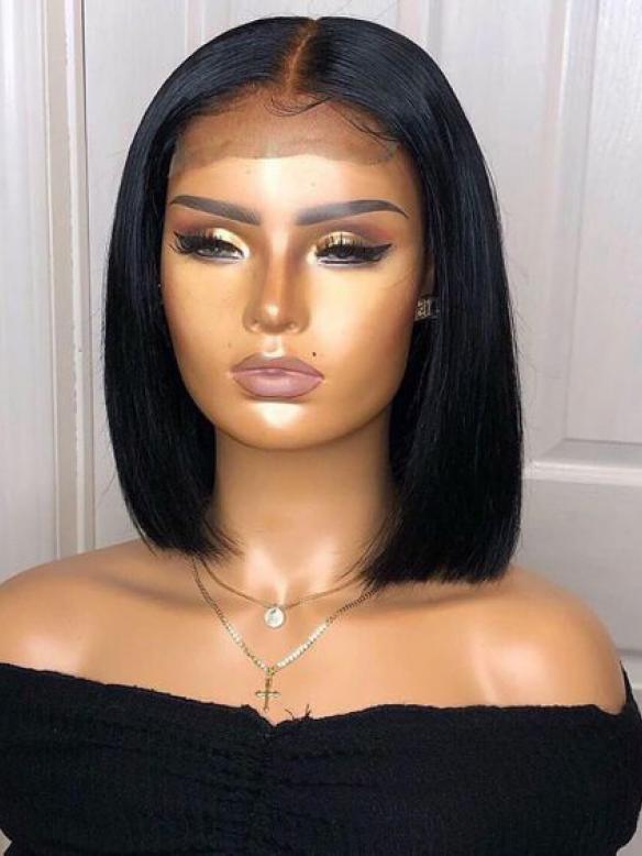 Never Mind About the Wig Grids-Natural Black Bob Hair 5*5 NATURAL REAL SCAL LACE Closure HUMEN HAIR WIG-Wanda