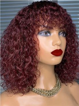 Burgundy Curly Wig With Bang-TTC003