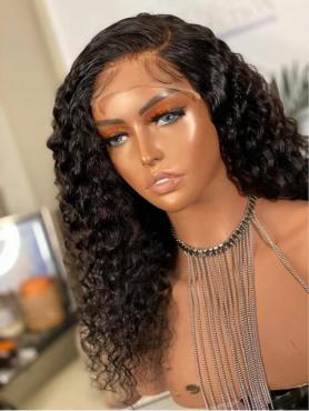 Curly BLACK 4*4 LACE Closure HUMEN HAIR WIG-MOON