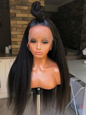 Natural Yaki Kinky Straight Human Hair Ful Lace Wig -Avery