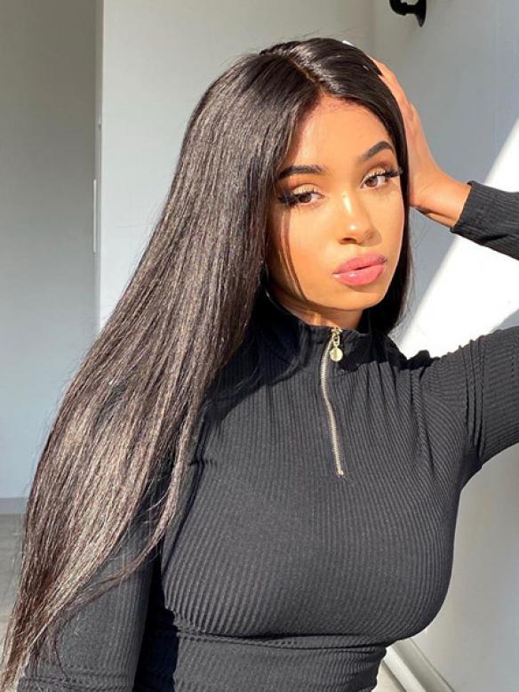 150% Density Indian Virgin human hair graceful long straight lace front wig-CHLOE