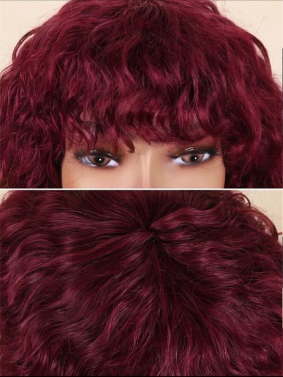 Burgundy Curly Wig With Bang-TTC003