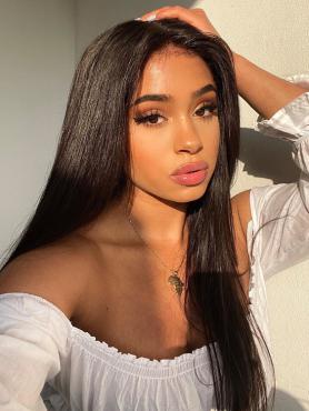10-22 inches 13*4 Three Way Parting Classic Natural Black Straight Indian Virgin Human Hair Lace Front Wig Perfect For Any Occasion-CHLOE