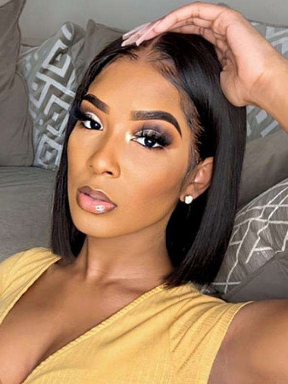 Indian Virgin Human Hair 4’ Parting Space Lace Front Wig Short Straight BoB-ELSA