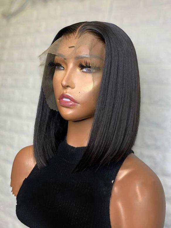 Indian Virgin Human Hair 4’ Parting Space Lace Front Wig Short Straight BoB-ELSA