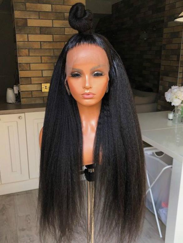 Indian Virgin 4 inches Parting Preplucked Long Human Hair Lace Front  Wig Yaki-Avery