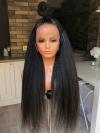 Indian Virgin 4 inches Parting Preplucked Long Human Hair Lace Front  Wig Yaki-Avery